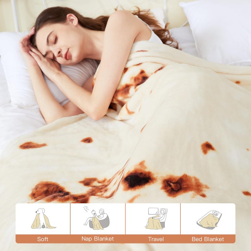 Admitrack Burrito Tortilla Blanket 60in, Double Sided Super Soft Flannel Throw, Gag Novelty Tortilla White Elephant Gift for Christmas Adults Kids Couples Parties - Image 2